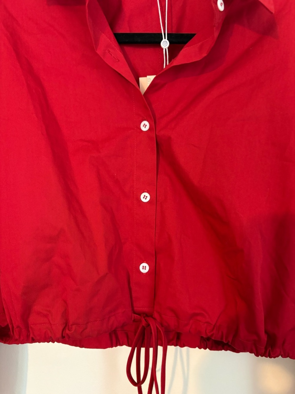 Red Poplin Button Down Tie Front Top | Luxury | CBK | Old Money | Preppy | 90s - Picture 5 of 10
